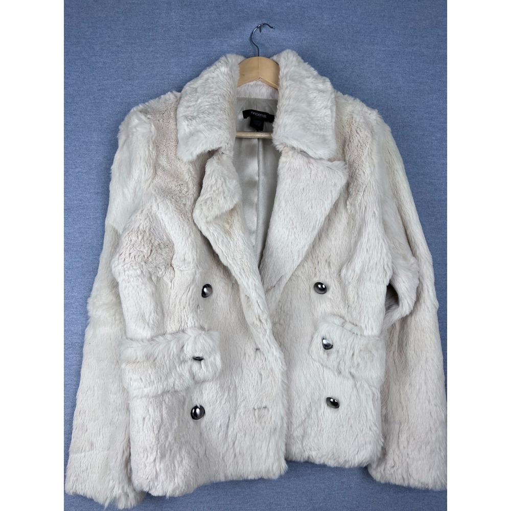 Arden B Cream 100% Rabbit Fur Double‎ Breasted Jacket Women Small Ivory Coat